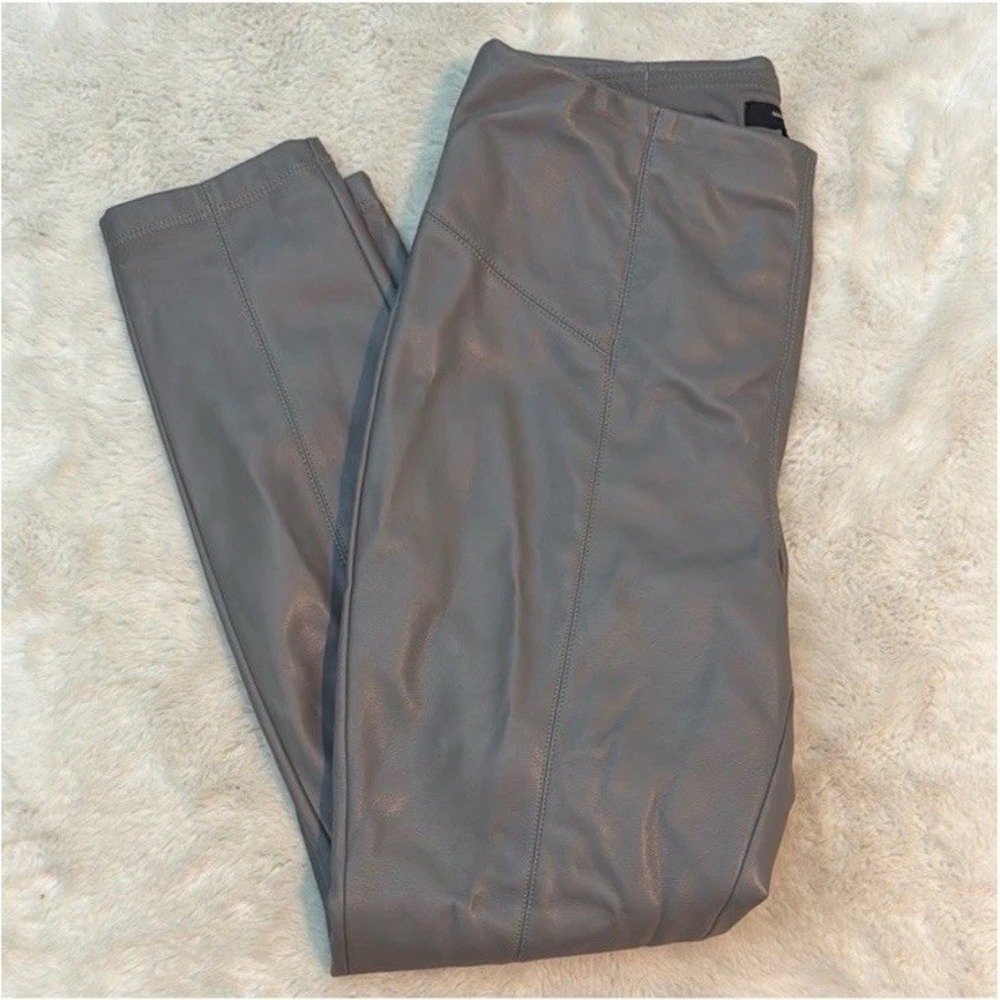 Marc New York Andrew Marc Women Gray Faux Leather Pants XS Hi Rise Slim Fit